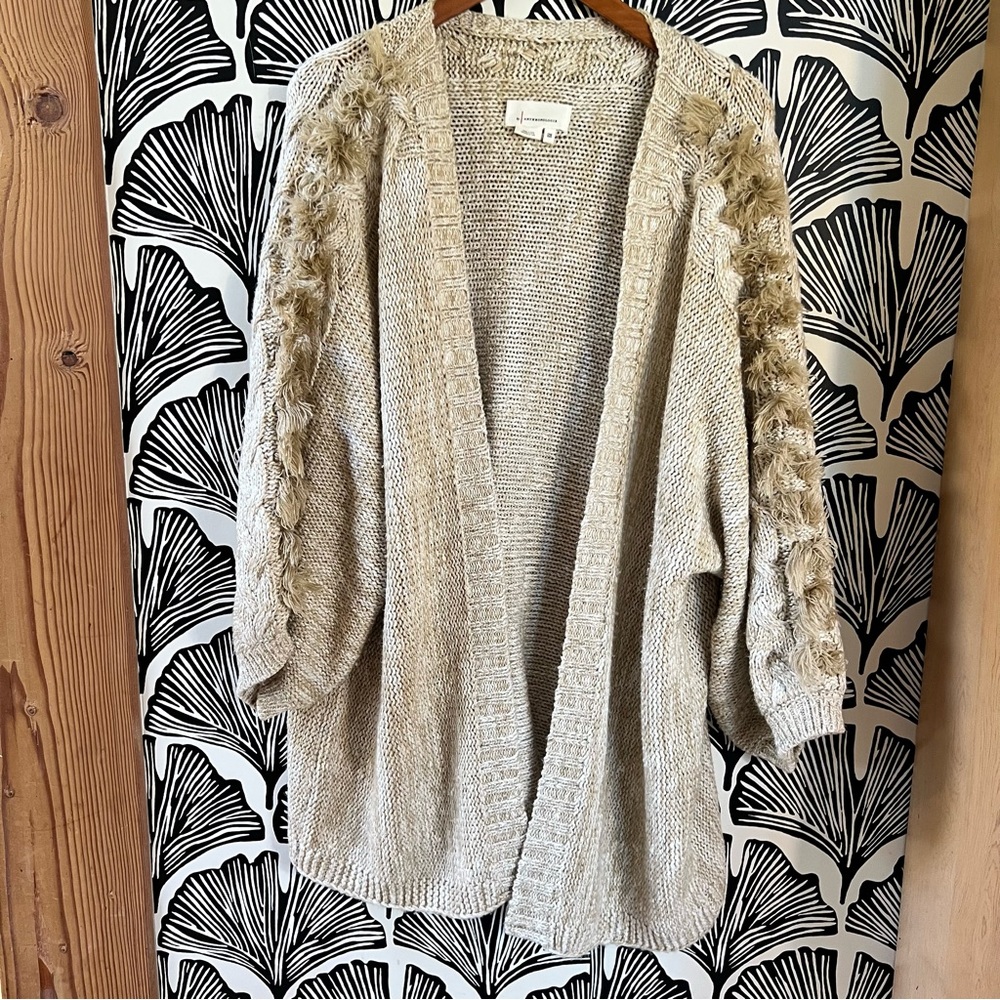 Anthropologie Boho Textured Knit Cardigan in Beige